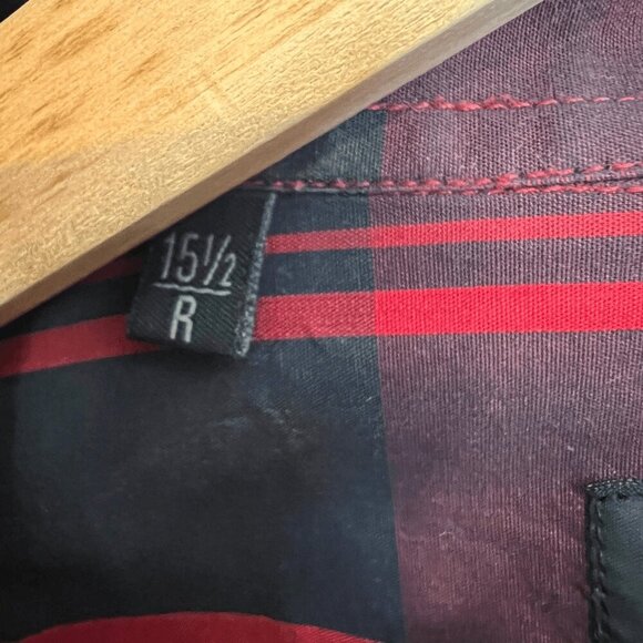 Le 31 Simons Men’s 15.5 R Red Black Plaid Long Sleeve Button Down Shirt Casual - Picture 3 of 10